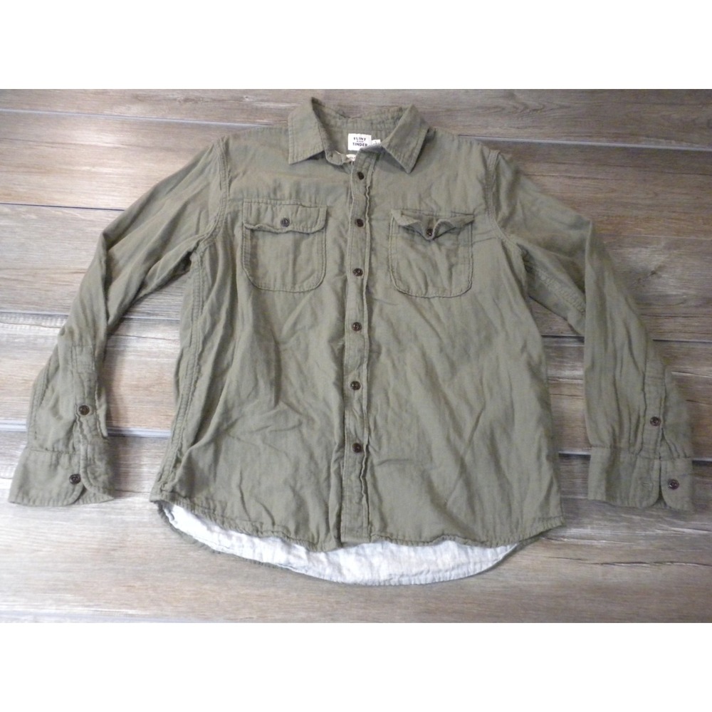 Flint And Tinder Washed Work Shirt L Green Classic Fit Utility Button Huckberry